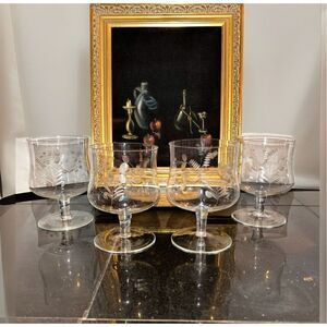 Vintage Etched & Footed Shrimp Cocktail Juice Glasses - Lot of 4